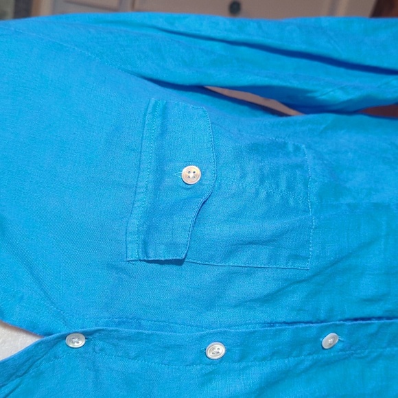 J. Jill 100% Linen Turquoise Blue Classic Old Money Button Up Top Sz XS - Picture 5 of 11